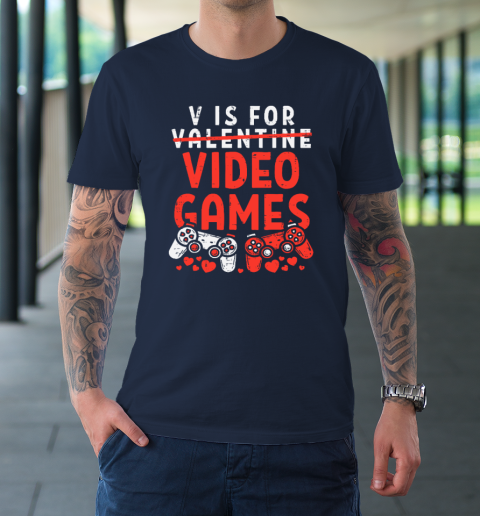 V Is For Video Games Funny Valentines Day Gamer T-Shirt 2