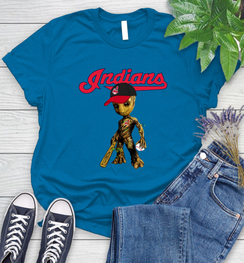 MLB Cleveland Indians Groot Guardians Of The Galaxy Baseball Women's T-Shirt 7
