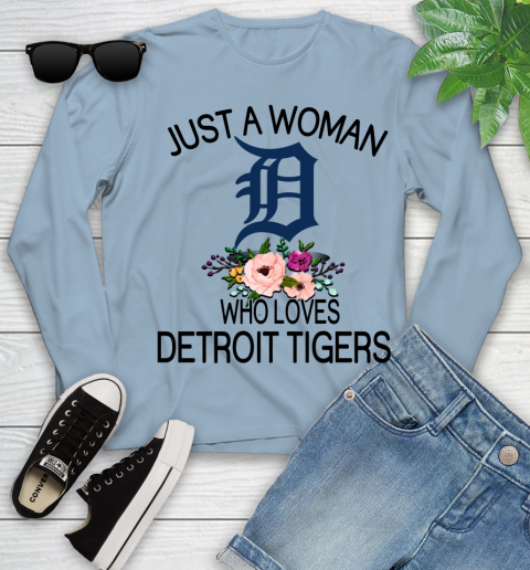 MLB Just A Woman Who Loves Detroit Tigers Baseball Sports Youth Long Sleeve 6