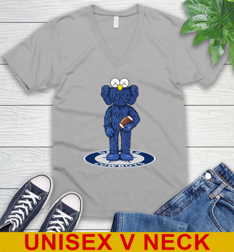 NFL Football Dallas Cowboys Kaws Bff Blue Figure Shirt V-Neck T-Shirt 4