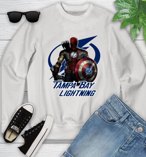 NHL Captain America Thor Spider Man Hawkeye Avengers Endgame Hockey Tampa Bay Lightning Youth Sweatshirt