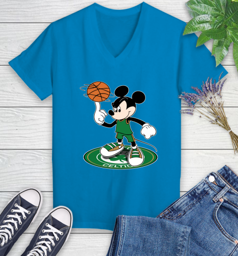 NBA Basketball Boston Celtics Cheerful Mickey Disney Shirt Women's V-Neck T-Shirt 6