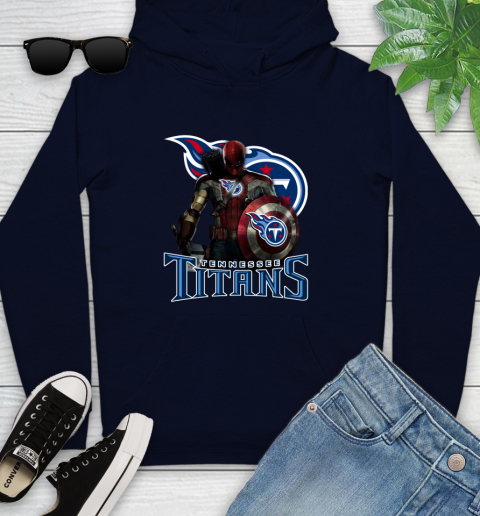 NFL Captain America Thor Spider Man Hawkeye Avengers Endgame Football Tennessee Titans Youth Hoodie 4