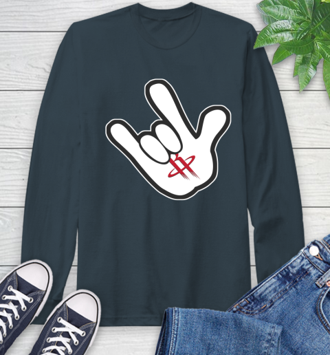 Houston Rockets NBA Basketball Mickey Rock Hand Disney Long Sleeve T-Shirt 8