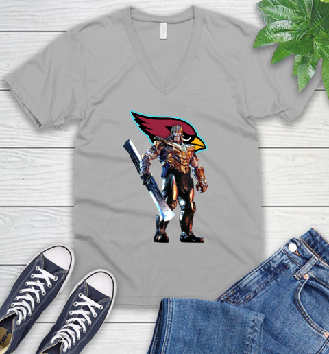 NFL Thanos Gauntlet Avengers Endgame Football Arizona Cardinals V-Neck T-Shirt 4