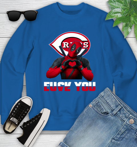 MLB Cincinnati Reds Deadpool Love You Fuck You Baseball Sports Youth Sweatshirt 7