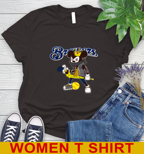 Milwaukee Brewers MLB Baseball Mickey Peace Sign Sports Women's T-Shirt - Image 9