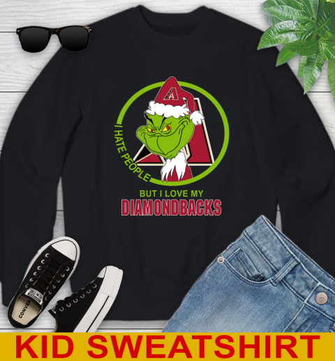 Arizona Diamondbacks MLB Christmas Grinch I Hate People But I Love My Favorite Baseball Team Youth Sweatshirt 2
