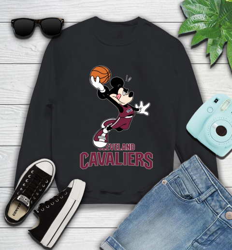 NBA Basketball Cleveland Cavaliers Cheerful Mickey Mouse Shirt Youth Sweatshirt