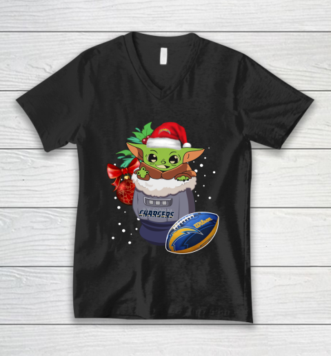 Los Angeles Chargers Christmas Baby Yoda Star Wars Funny Happy NFL V-Neck T-Shirt