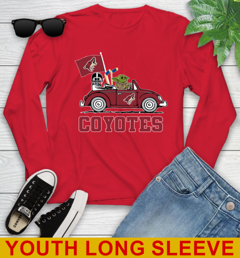 NHL Hockey Arizona Coyotes Darth Vader Baby Yoda Driving Star Wars Shirt Youth Long Sleeve 11