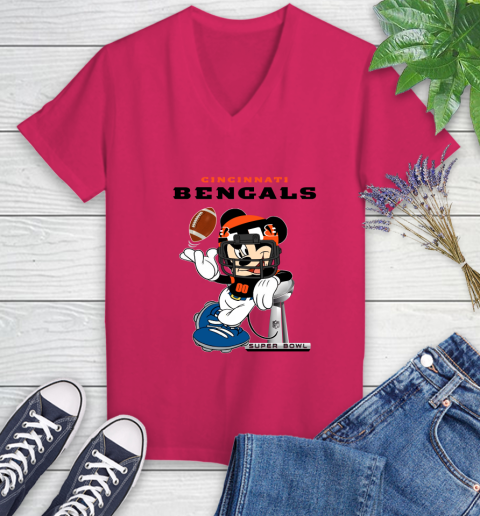 NFL Cincinnati Bengals Mickey Mouse Disney Super Bowl Football T Shirt Women's V-Neck T-Shirt 9