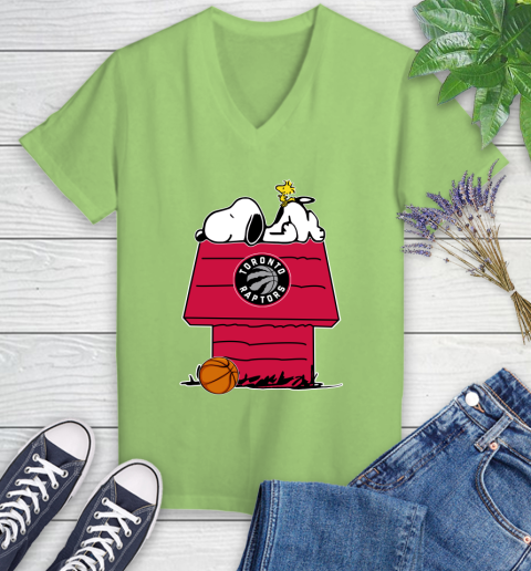 Toronto Raptors NBA Basketball Snoopy Woodstock The Peanuts Movie Women's V-Neck T-Shirt 11