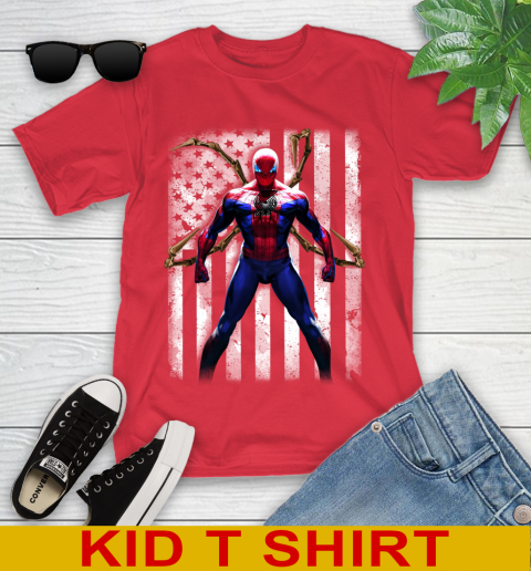 NBA Basketball Portland Trail Blazers Spider Man Avengers Marvel American Flag Shirt Youth T-Shirt 11