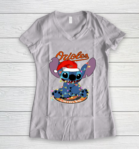 Baltimore Orioles MLB noel stitch Baseball Christmas Women's V-Neck T-Shirt