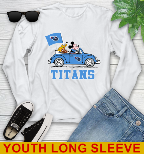 NFL Football Tennessee Titans Pluto Mickey Driving Disney Shirt Youth Long Sleeve