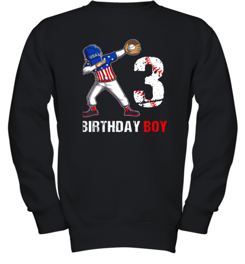 Kids 3 Years Old 3rd Birthday Baseball Dabbing Shirt Gift Party Youth Sweatshirt