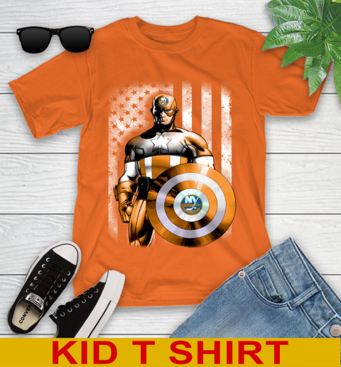 New York Islanders NHL Hockey Captain America Marvel Avengers American Flag Shirt Youth T-Shirt 8