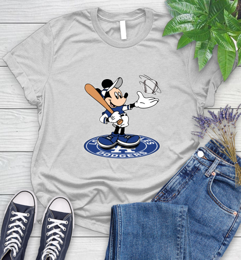 MLB Baseball Los Angeles Dodgers Cheerful Mickey Disney Shirt Women's T-Shirt 2