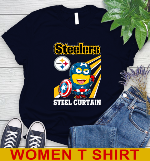 NFL Football Pittsburgh Steelers Captain America Marvel Avengers Minion Shirt Women's T-Shirt 2