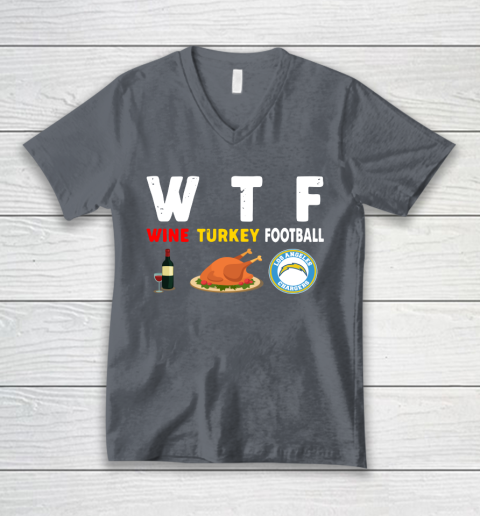 Los Angeles Chargers Giving Day WTF Wine Turkey Football NFL V-Neck T-Shirt 4
