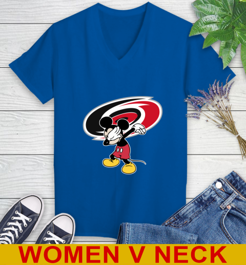 Carolina Hurricanes NHL Hockey Dabbing Mickey Disney Sports Women's V-Neck T-Shirt 11