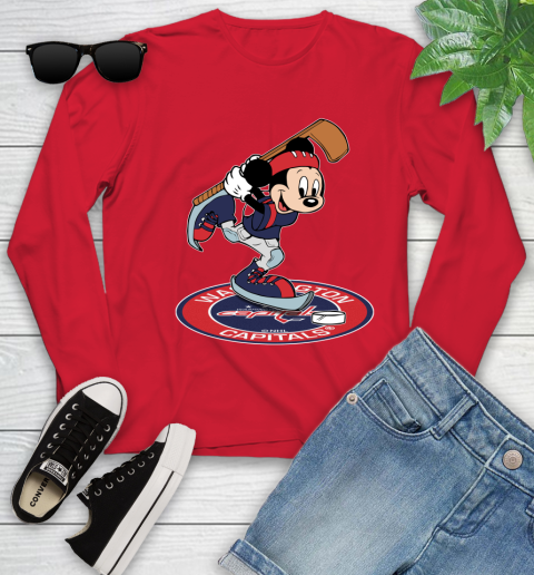 NHL Hockey Washington Capitals Cheerful Mickey Disney Shirt Youth Long Sleeve 11