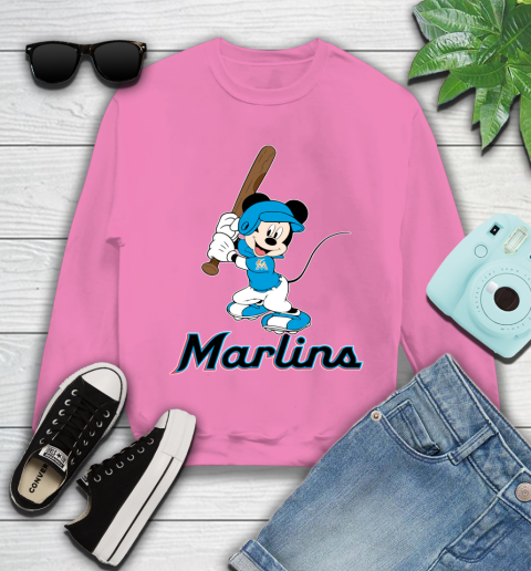 MLB Baseball Miami Marlins Cheerful Mickey Mouse Shirt Youth Sweatshirt 6