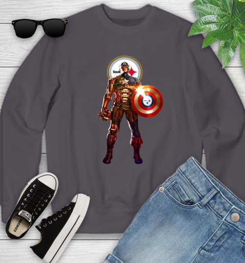 NFL Captain America Marvel Avengers Endgame Football Sports Pittsburgh Steelers Youth Sweatshirt 6