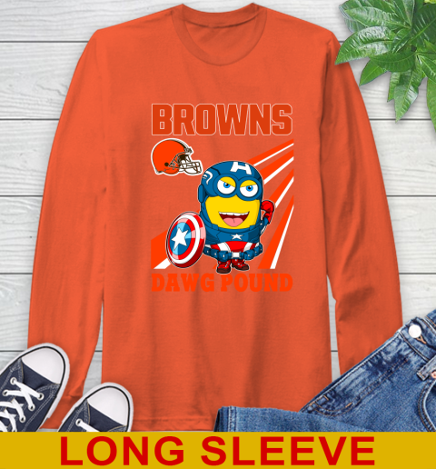 NFL Football Cleveland Browns Captain America Marvel Avengers Minion Shirt Long Sleeve T-Shirt 4