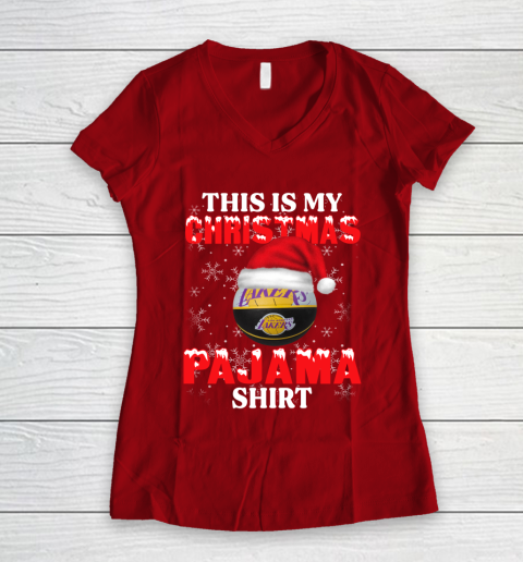 Los Angeles Lakers This Is My Christmas Pajama Shirt NBA Women's V-Neck T-Shirt 8