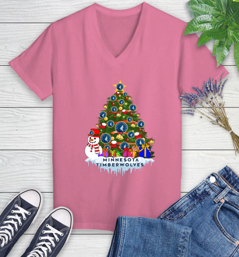 Minnesota Timberwolves Merry Christmas NBA Basketball Sports Women's V-Neck T-Shirt 13