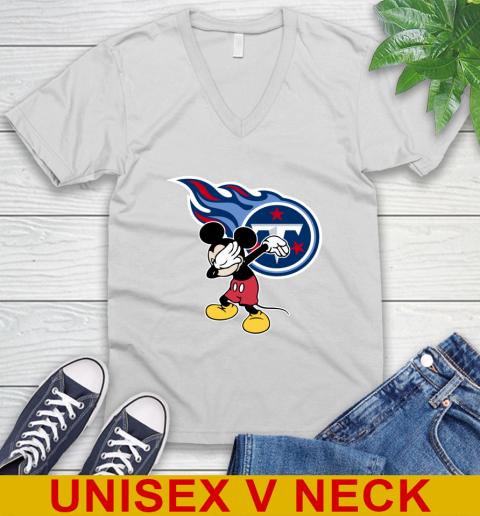 Tennessee Titans NFL Football Dabbing Mickey Disney Sports V-Neck T-Shirt
