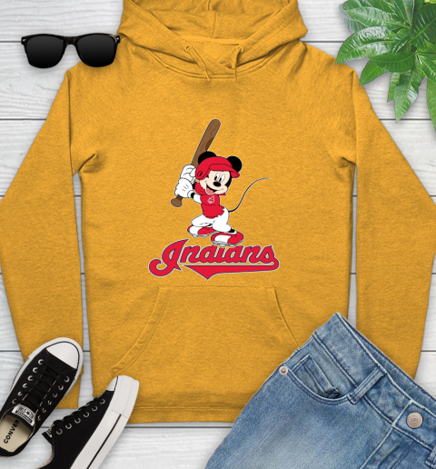 MLB Baseball Cleveland Indians Cheerful Mickey Mouse Shirt Youth Hoodie 3