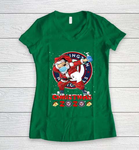 Washington Nationals Funny Santa Claus Dabbing Christmas 2020 MLB Women's V-Neck T-Shirt 3