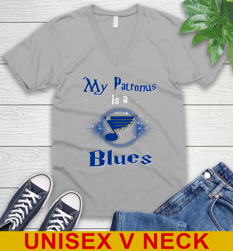 NHL Hockey Harry Potter My Patronus Is A St.Louis Blues V-Neck T-Shirt 3