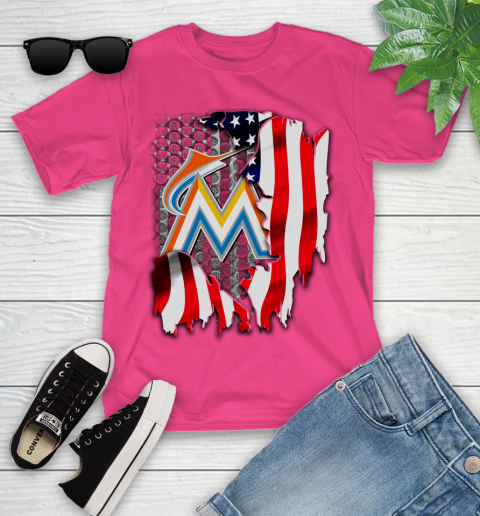 Miami Marlins MLB Baseball American Flag Youth T-Shirt 11