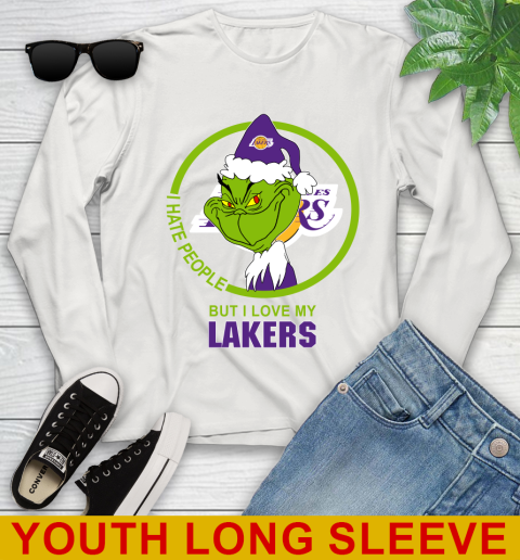 Los Angeles Lakers NBA Christmas Grinch I Hate People But I Love My Favorite Basketball Team Youth Long Sleeve 12