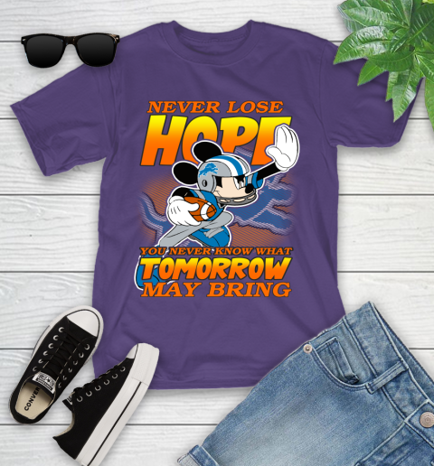 Detroit Lions NFL Football Mickey Disney Never Lose Hope Youth T-Shirt 3