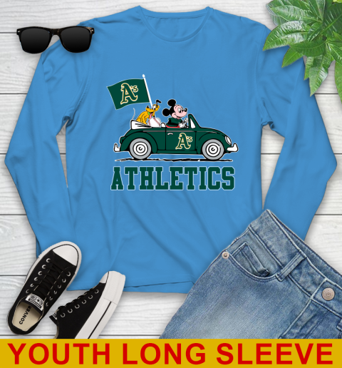 MLB Baseball Oakland Athletics Pluto Mickey Driving Disney Shirt Youth Long Sleeve 8