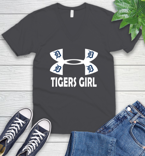 MLB Detroit Tigers Girl Under Armour Baseball Sports V-Neck T-Shirt 4