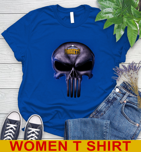 Denver Nuggets NBA Basketball Punisher Skull Sports Women's T-Shirt 10