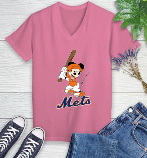 MLB Baseball New York Mets Cheerful Mickey Mouse Shirt Women's V-Neck T-Shirt 11