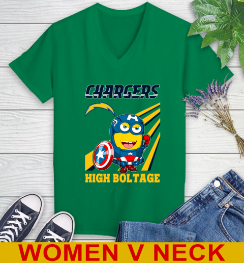 NFL Football Los Angeles Chargers Captain America Marvel Avengers Minion Shirt Women's V-Neck T-Shirt 5
