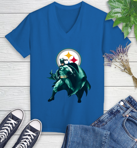 NFL Batman Football Sports Pittsburgh Steelers Women's V-Neck T-Shirt 10