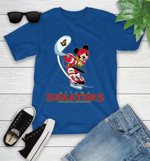 NHL Hockey Ottawa Senators Cheerful Mickey Mouse Shirt Youth T-Shirt 9