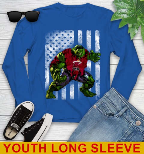 Miami Heat Hulk Marvel Avengers NBA Basketball American Flag Youth Long Sleeve 10