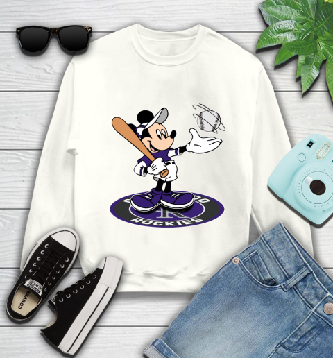 MLB Baseball Colorado Rockies Cheerful Mickey Disney Shirt Youth Sweatshirt 2
