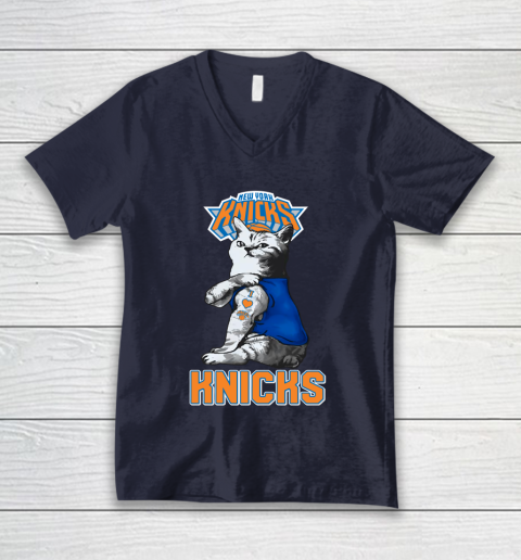 NBA Basketball My Cat Loves New York Knicks V-Neck T-Shirt 2