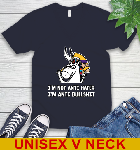 Minnesota Vikings NFL Football Unicorn I'm Not Anti Hater I'm Anti Bullshit V-Neck T-Shirt 3